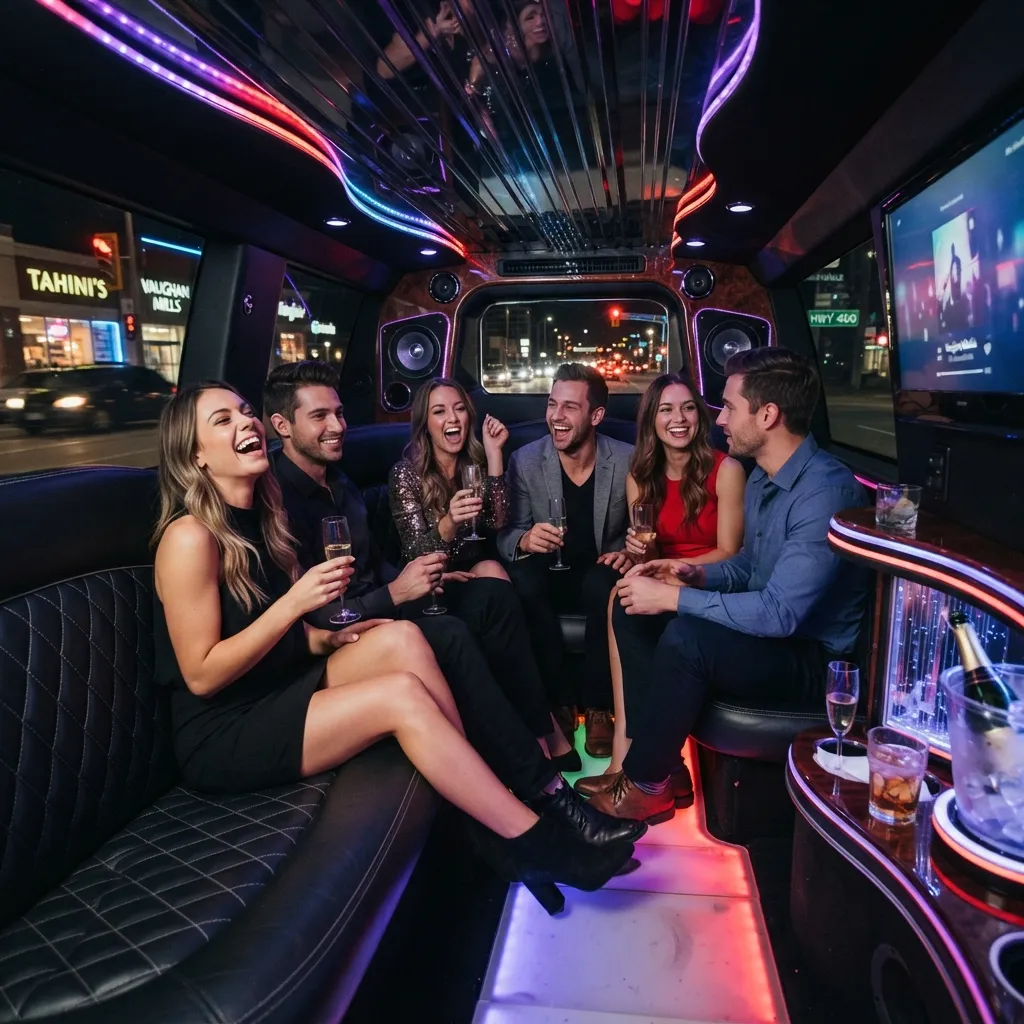 Night out limousine service Vaughan interior luxury ride nightlife celebration
