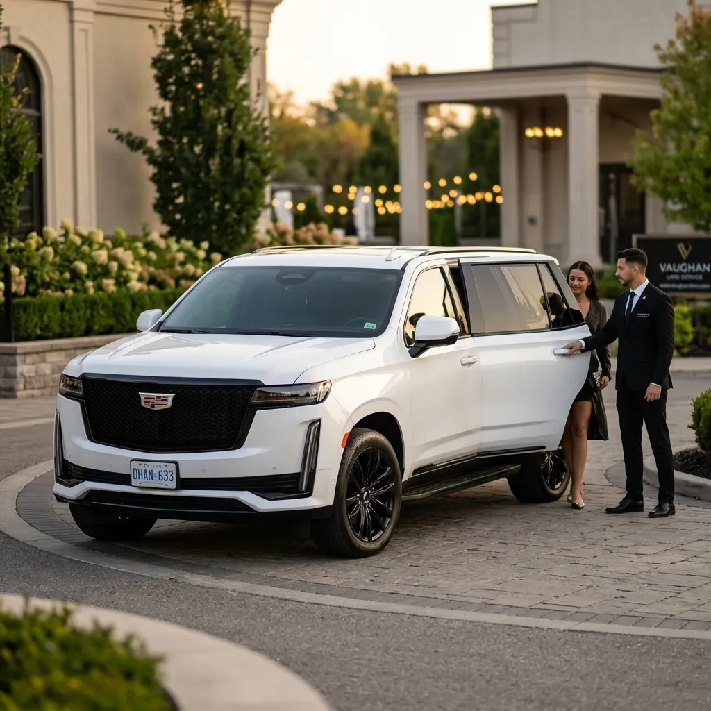 White Cadillac Esclade SUV upto 7 passenger by Vaughan Limousine Service